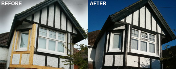 Exterior paintwork on a black and white gable